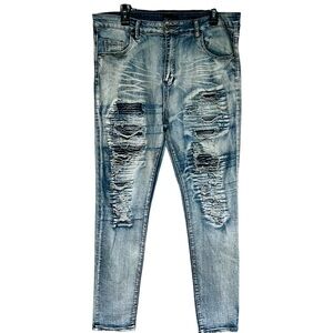 Waimea Men's Light Wash Distressed Skinny Fit Jeans Size 38X32